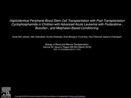 Haploidentical Peripheral Blood Stem Cell Transplantation with Post-Transplantation Cyclophosphamide in Children with Advanced Acute Leukemia with Fludarabine-,