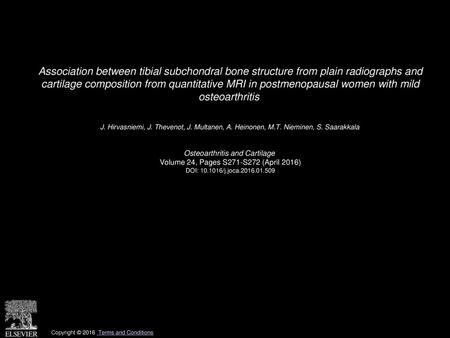 Association between tibial subchondral bone structure from plain radiographs and cartilage composition from quantitative MRI in postmenopausal women with.