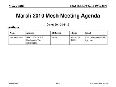March 2010 Mesh Meeting Agenda
