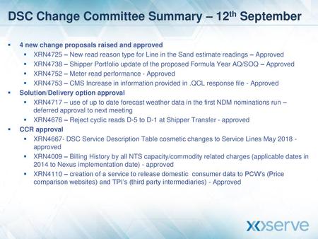 DSC Change Committee Summary – 12th September