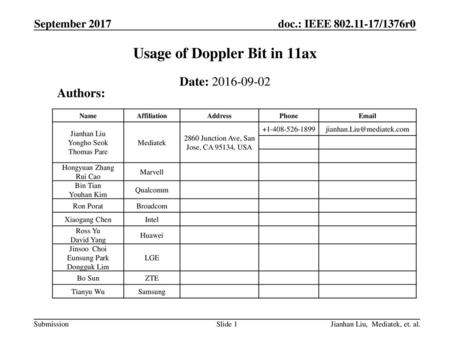 Usage of Doppler Bit in 11ax