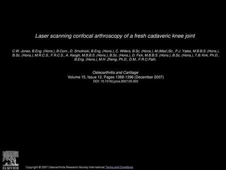Laser scanning confocal arthroscopy of a fresh cadaveric knee joint