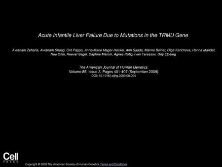 Acute Infantile Liver Failure Due to Mutations in the TRMU Gene