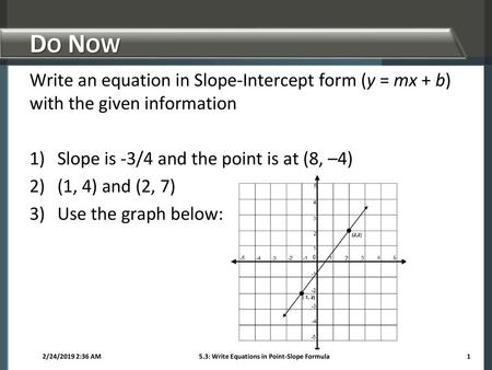 5.3: Write Equations in Point-Slope Formula