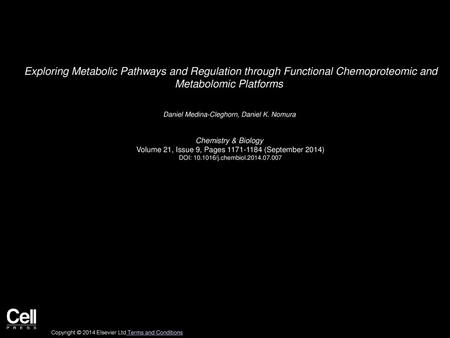 Exploring Metabolic Pathways and Regulation through Functional Chemoproteomic and Metabolomic Platforms  Daniel Medina-Cleghorn, Daniel K. Nomura  Chemistry.
