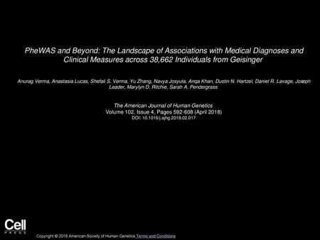 PheWAS and Beyond: The Landscape of Associations with Medical Diagnoses and Clinical Measures across 38,662 Individuals from Geisinger  Anurag Verma,
