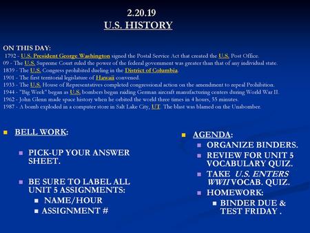 U. S. HISTORY ON THIS DAY: U. S