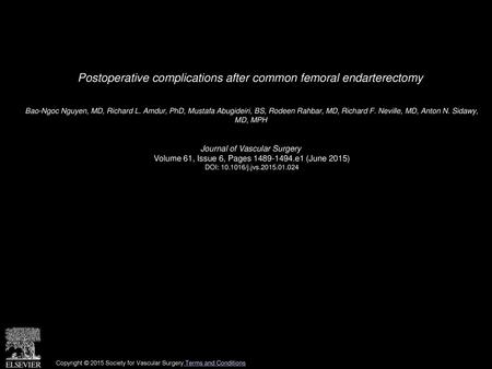Postoperative complications after common femoral endarterectomy