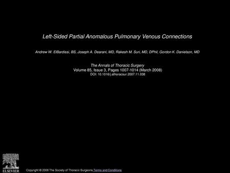 Left-Sided Partial Anomalous Pulmonary Venous Connections
