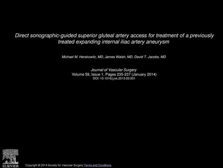 Direct sonographic-guided superior gluteal artery access for treatment of a previously treated expanding internal iliac artery aneurysm  Michael M. Herskowitz,