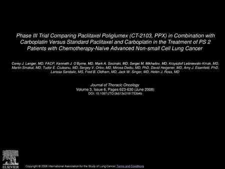 Phase III Trial Comparing Paclitaxel Poliglumex (CT-2103, PPX) in Combination with Carboplatin Versus Standard Paclitaxel and Carboplatin in the Treatment.