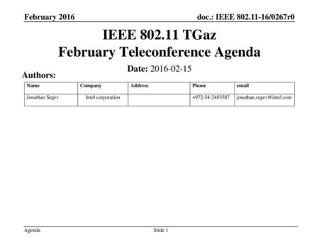 IEEE TGaz February Teleconference Agenda