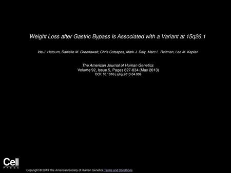 Weight Loss after Gastric Bypass Is Associated with a Variant at 15q26