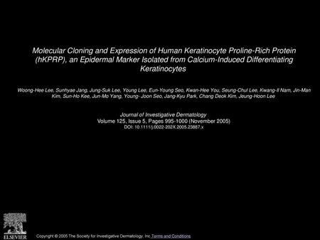 Molecular Cloning and Expression of Human Keratinocyte Proline-Rich Protein (hKPRP), an Epidermal Marker Isolated from Calcium-Induced Differentiating.