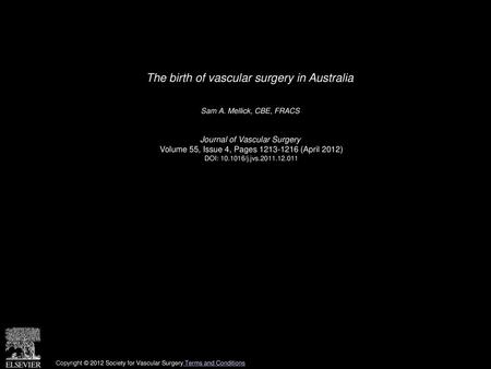 The birth of vascular surgery in Australia