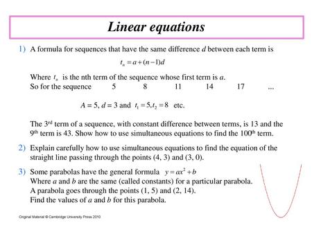 Linear equations [ A2.2 Extension  Plenary]