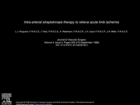 Intra-arterial streptokinase therapy to relieve acute limb ischemia