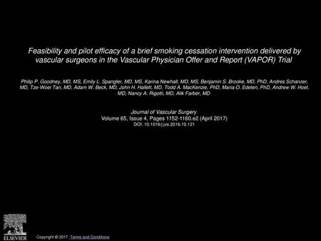 Feasibility and pilot efficacy of a brief smoking cessation intervention delivered by vascular surgeons in the Vascular Physician Offer and Report (VAPOR)