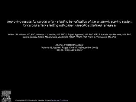Improving results for carotid artery stenting by validation of the anatomic scoring system for carotid artery stenting with patient-specific simulated.