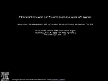 Intramural hematoma and thoracic aortic aneurysm with syphilis