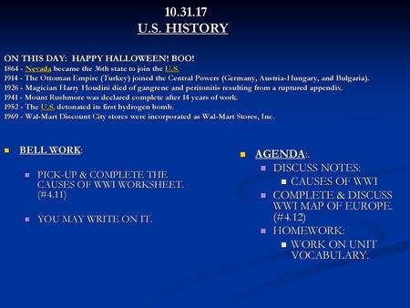 U. S. HISTORY ON THIS DAY: HAPPY HALLOWEEN. BOO