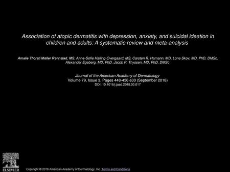 Association of atopic dermatitis with depression, anxiety, and suicidal ideation in children and adults: A systematic review and meta-analysis  Amalie.