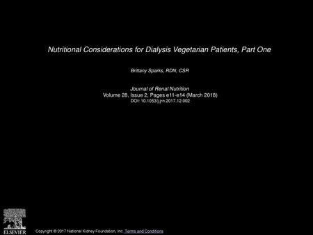 Nutritional Considerations for Dialysis Vegetarian Patients, Part One