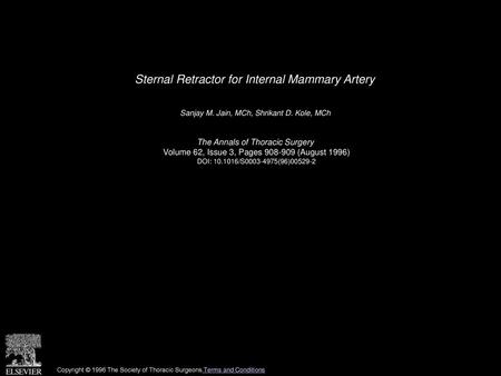 Sternal Retractor for Internal Mammary Artery