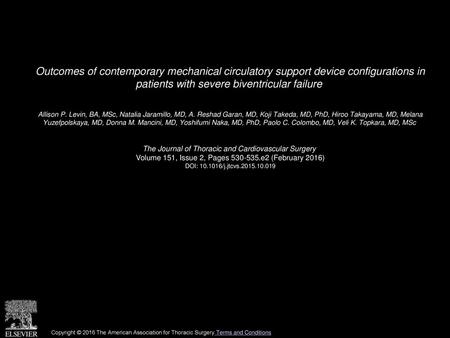 Outcomes of contemporary mechanical circulatory support device configurations in patients with severe biventricular failure  Allison P. Levin, BA, MSc,