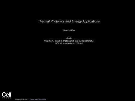 Thermal Photonics and Energy Applications