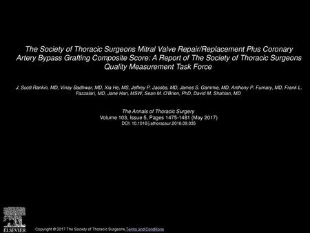 The Society of Thoracic Surgeons Mitral Valve Repair/Replacement Plus Coronary Artery Bypass Grafting Composite Score: A Report of The Society of Thoracic.