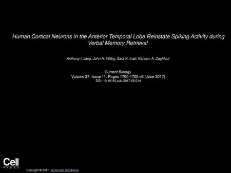 Human Cortical Neurons in the Anterior Temporal Lobe Reinstate Spiking Activity during Verbal Memory Retrieval  Anthony I. Jang, John H. Wittig, Sara.