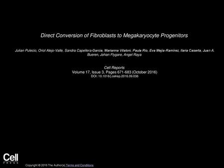 Direct Conversion of Fibroblasts to Megakaryocyte Progenitors