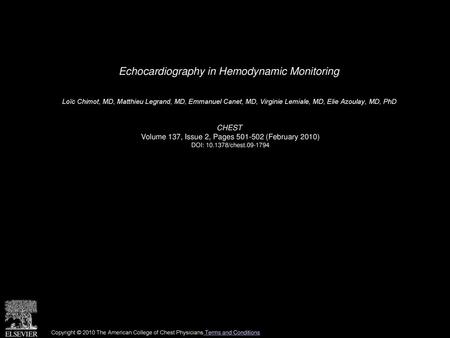 Echocardiography in Hemodynamic Monitoring