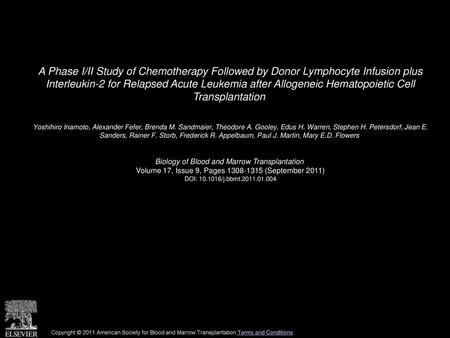 A Phase I/II Study of Chemotherapy Followed by Donor Lymphocyte Infusion plus Interleukin-2 for Relapsed Acute Leukemia after Allogeneic Hematopoietic.