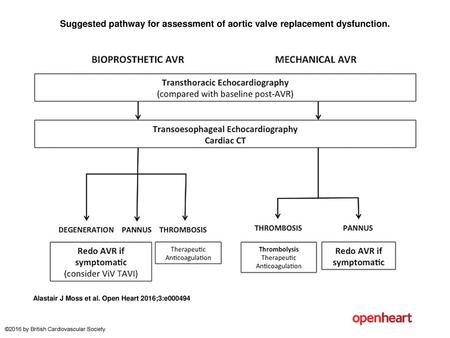 Suggested pathway for assessment of aortic valve replacement dysfunction. Suggested pathway for assessment of aortic valve replacement dysfunction. Transthoracic.