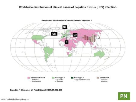 Worldwide distribution of clinical cases of hepatitis E virus (HEV) infection. Worldwide distribution of clinical cases of hepatitis E virus (HEV) infection.