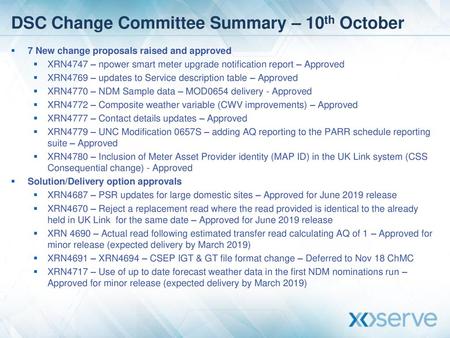 DSC Change Committee Summary – 10th October