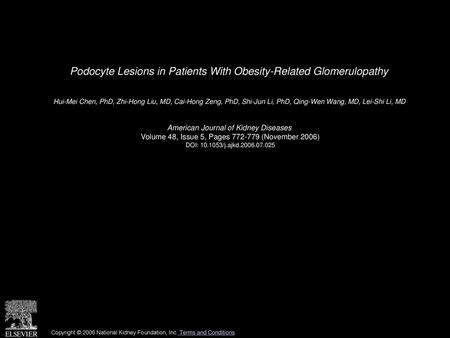 Podocyte Lesions in Patients With Obesity-Related Glomerulopathy