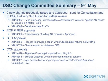 DSC Change Committee Summary – 9th May