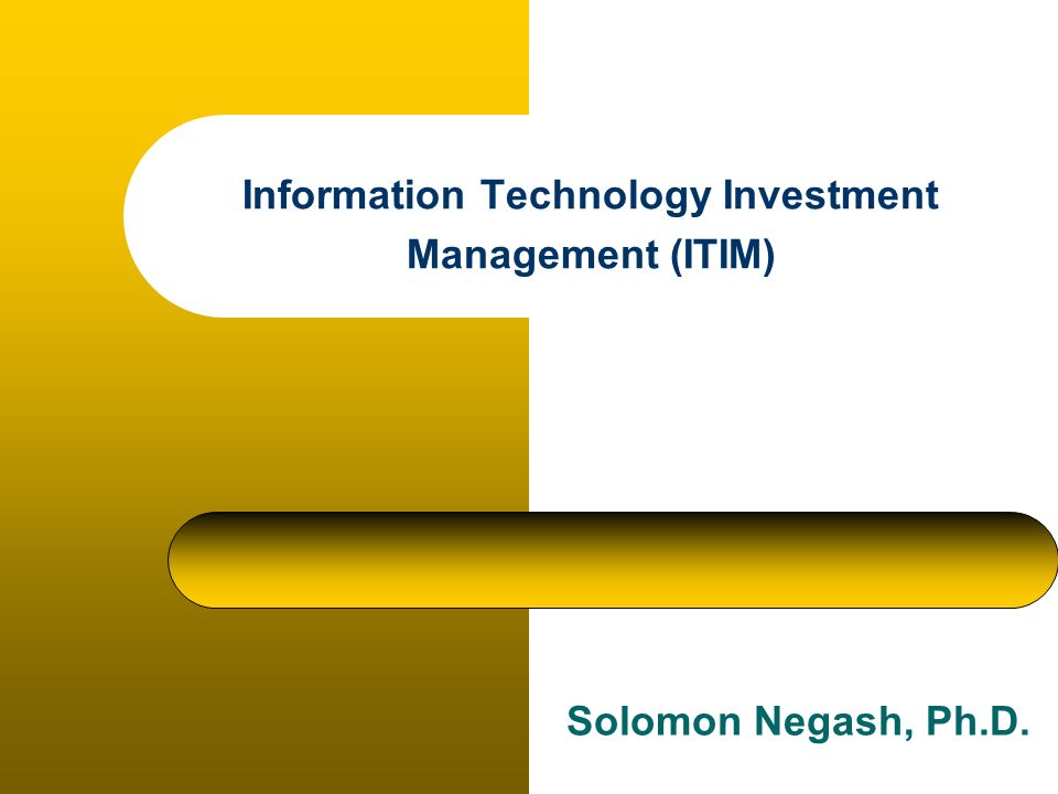 Information Technology Investment Management (ITIM) Solomon Negash, Ph.D. -  ppt download