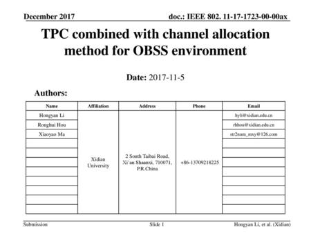 TPC combined with channel allocation method for OBSS environment
