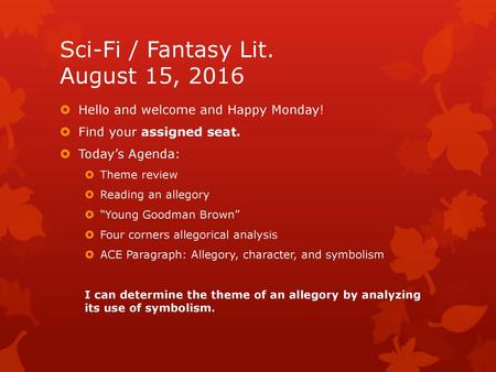 Sci-Fi / Fantasy Lit. August 15, 2016
