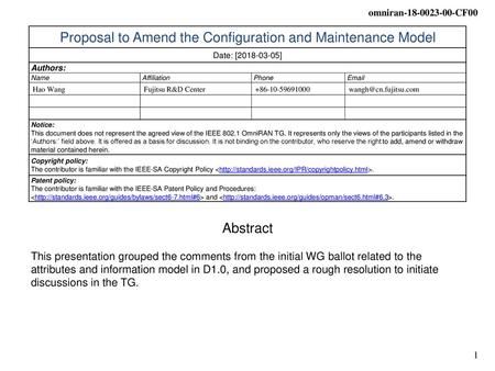 Proposal to Amend the Configuration and Maintenance Model