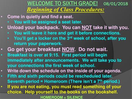 Welcome to sixth grade! 08/01/2018