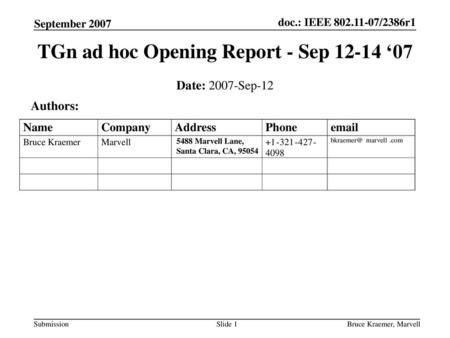 TGn ad hoc Opening Report - Sep ‘07