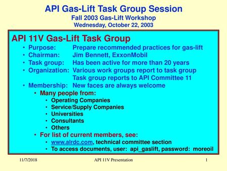 API Gas-Lift Task Group Session Fall 2003 Gas-Lift Workshop