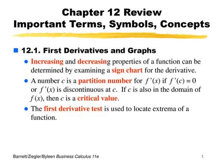Chapter 12 Review Important Terms, Symbols, Concepts