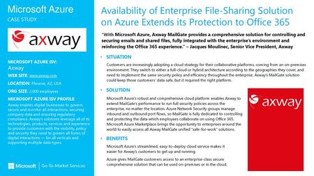 Availability of Enterprise File-Sharing Solution on Azure Extends its Protection to Office 365 “With Microsoft Azure, Axway MailGate provides a comprehensive.