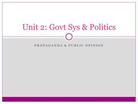 Unit 2: Govt Sys & Politics